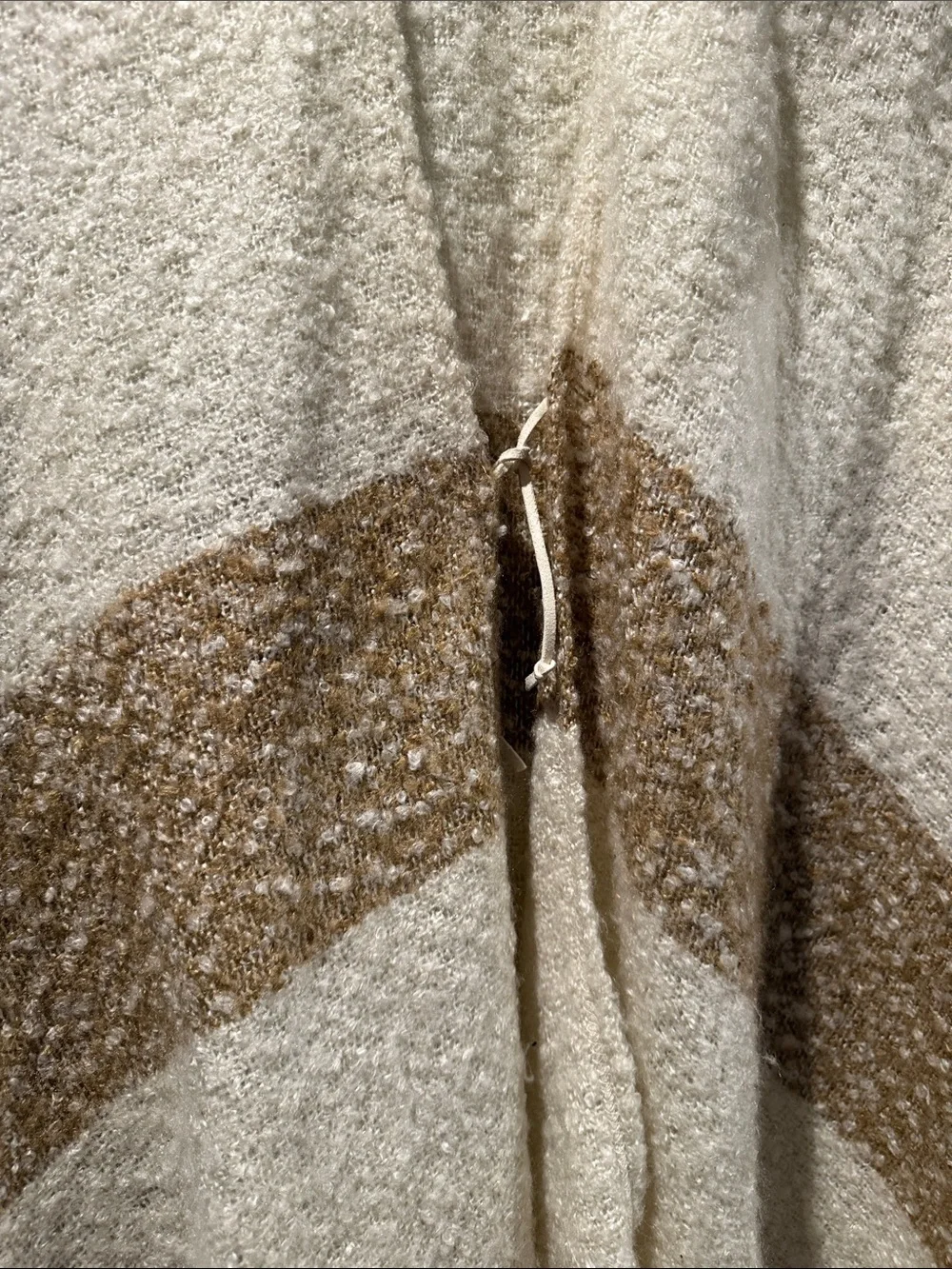 Alice + Olivia Cream and Tan Bouclé Throw Poncho with Fringe OS